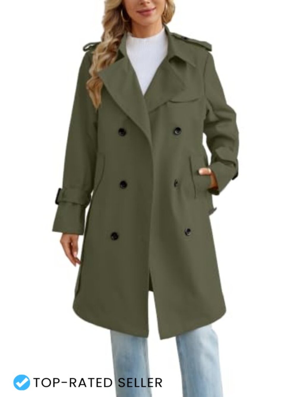 Joe Wenko Women's Trench Coat Double Breasted Overcoat with Belt